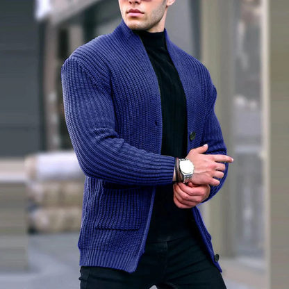 Chunky Buttons Ribbed Knitted Cardigan Sweater Man