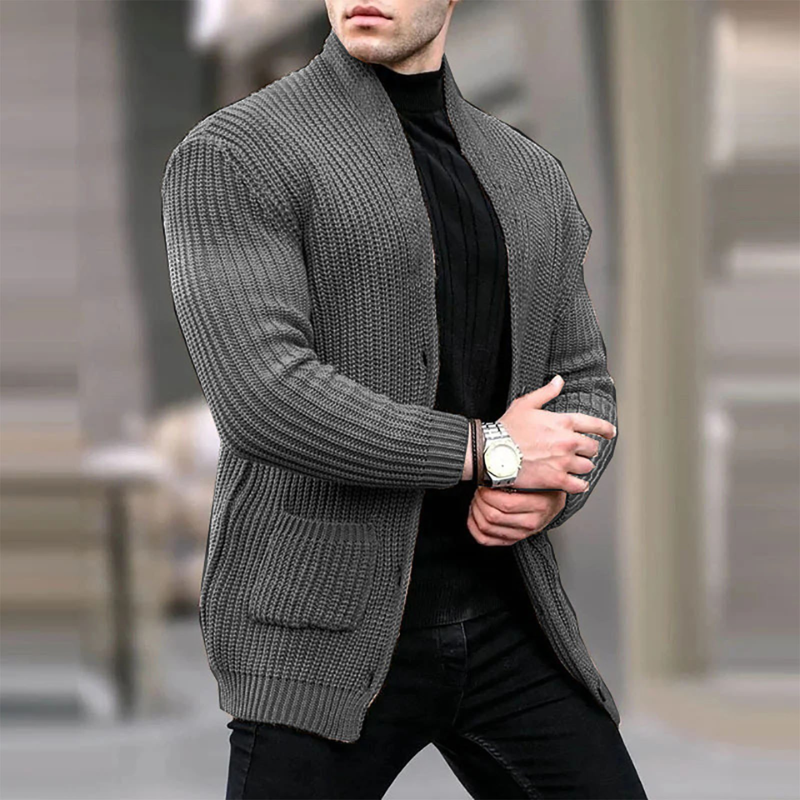 Chunky Buttons Ribbed Knitted Cardigan Sweater Man