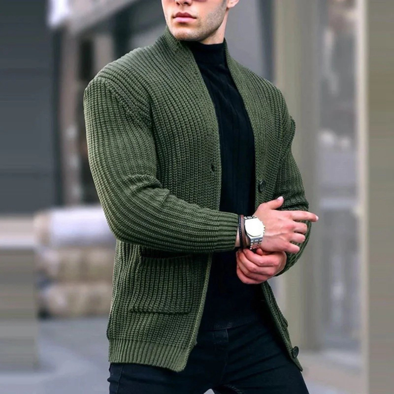 Chunky Buttons Ribbed Knitted Cardigan Sweater Man