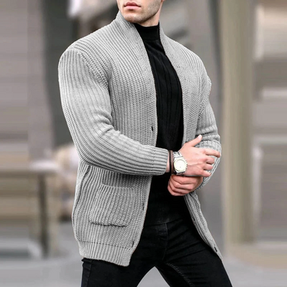 Chunky Buttons Ribbed Knitted Cardigan Sweater Man