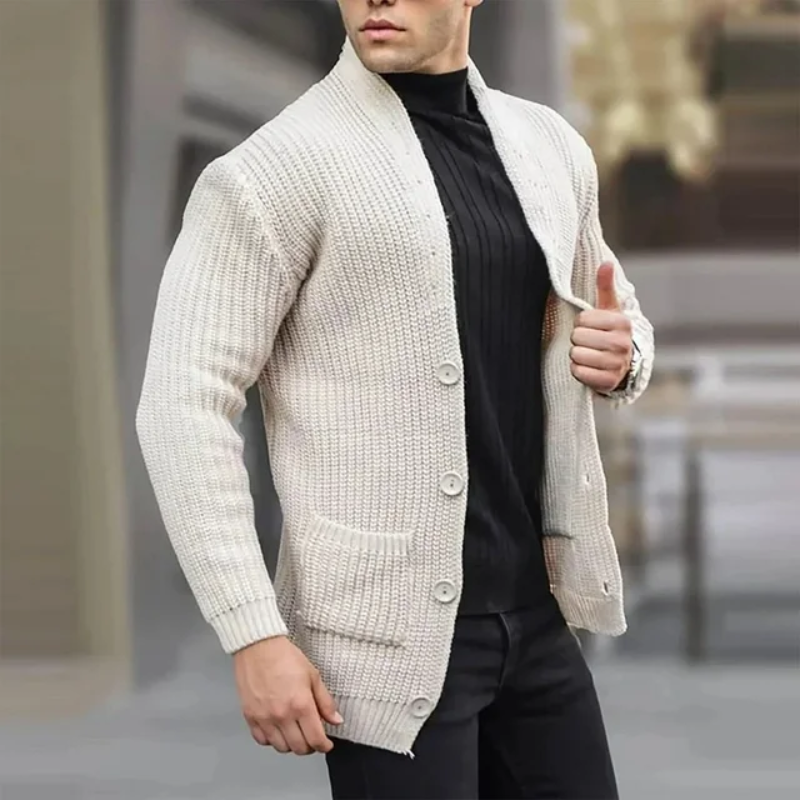 Chunky Buttons Ribbed Knitted Cardigan Sweater Man