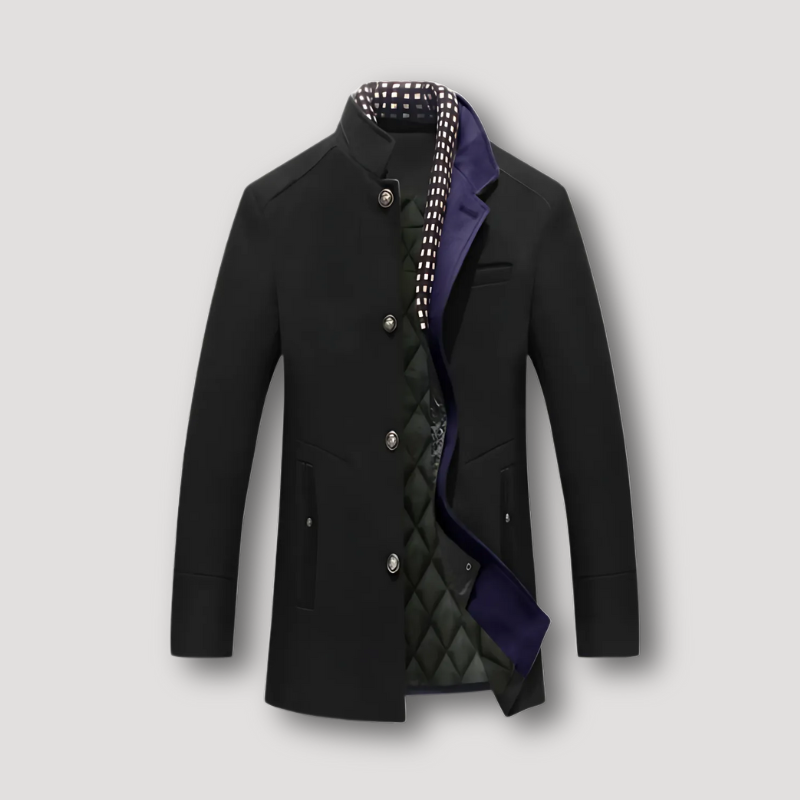 Contrast Lapel Quilted Inner Lining Wool Coat for Men