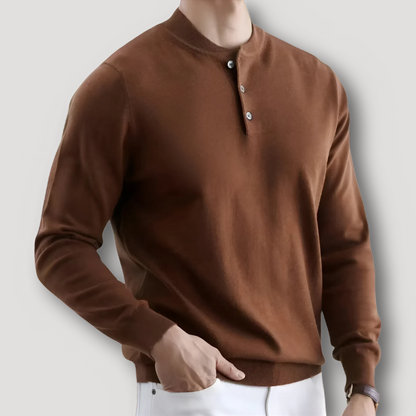 Henley Neck Button Down Knit Sweater for Man