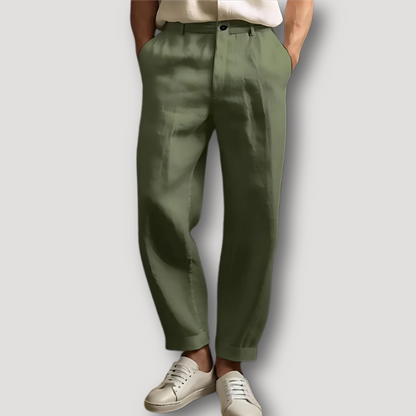 Casual Light Weight Cuffing Style Linen Pants on Men