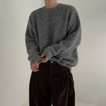 Oversized Grey Pullover Wool Sweaters for Men