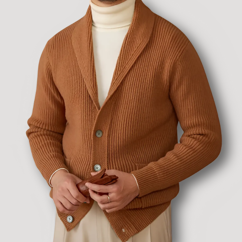 Shawl Collar Knit Ribbed Button Up Cardigan Sweaters Men