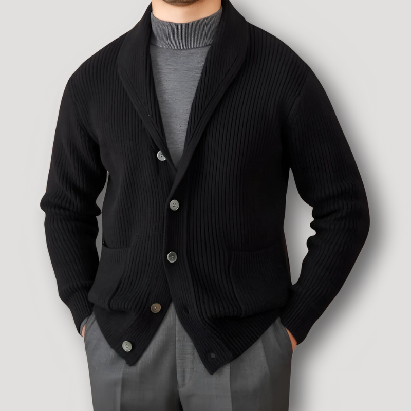 Shawl Collar Knit Ribbed Button Up Cardigan Sweaters Men