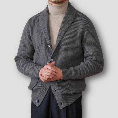 Shawl Collar Knit Ribbed Button Up Cardigan Sweaters Men