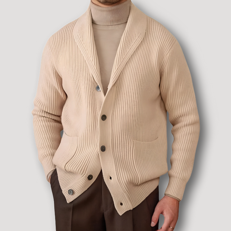 Shawl Collar Knit Ribbed Button Up Cardigan Sweaters Men