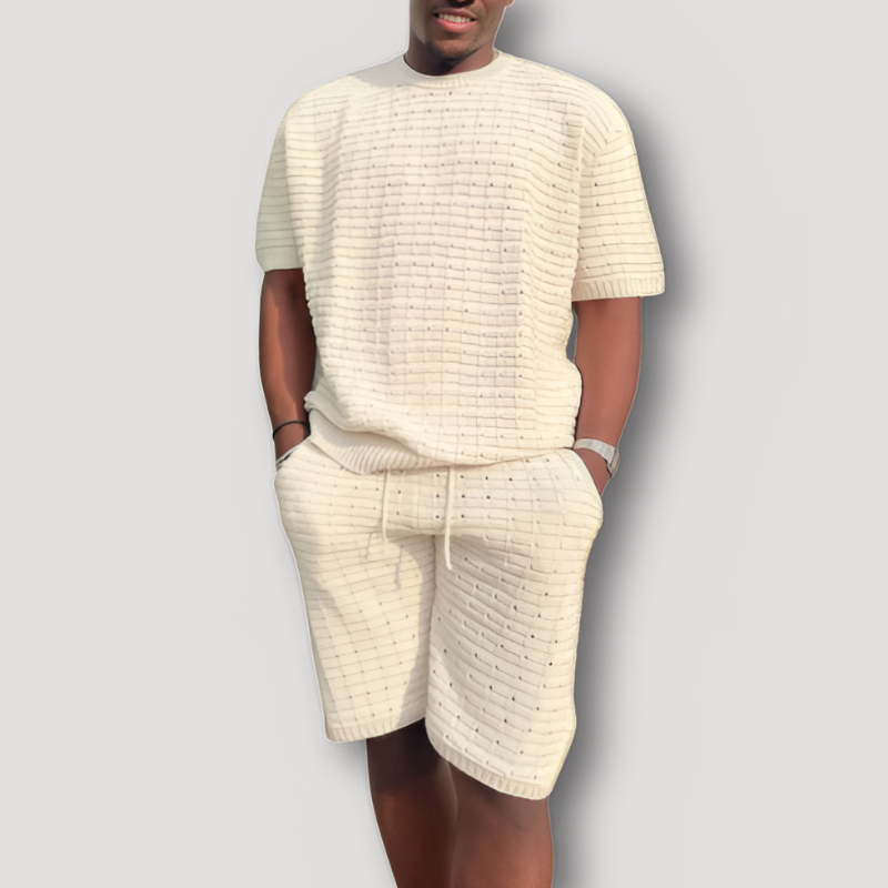 Waffle Knit Short Sleeve Shirt And Shorts Summer Outfits