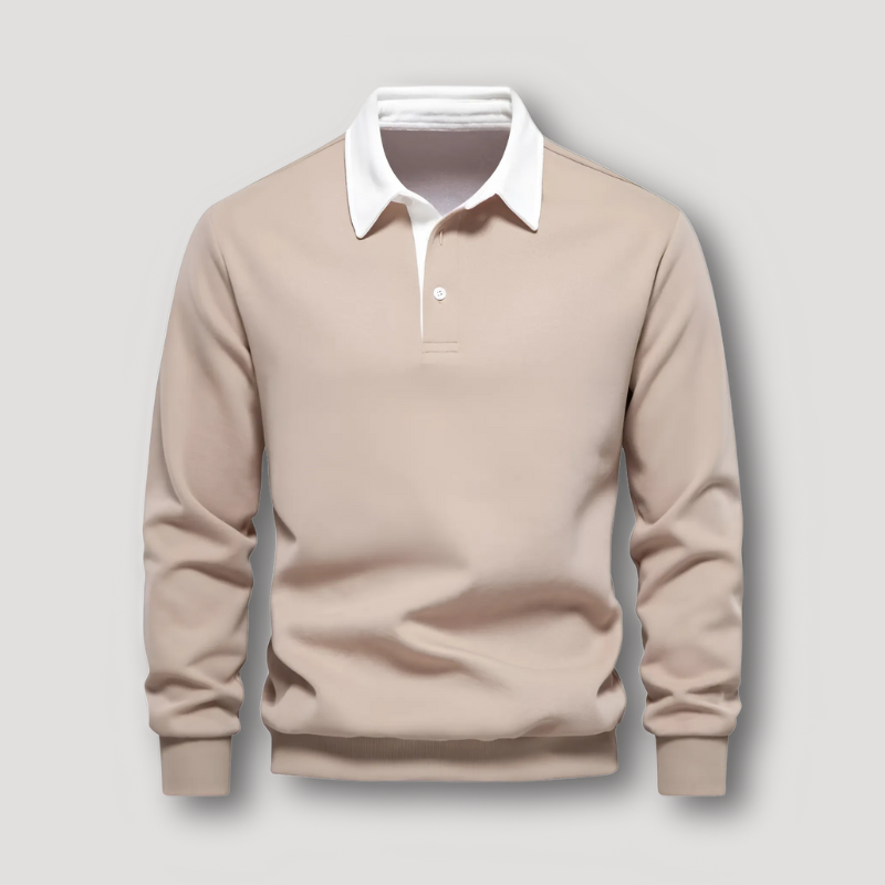 Casual Long Sleeve Contrast Collar Polo Sweater for Men