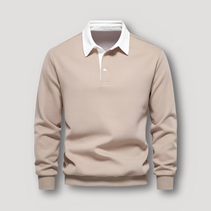 Casual Long Sleeve Contrast Collar Polo Sweater for Men