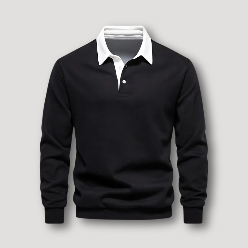 Casual Long Sleeve Contrast Collar Polo Sweater for Men