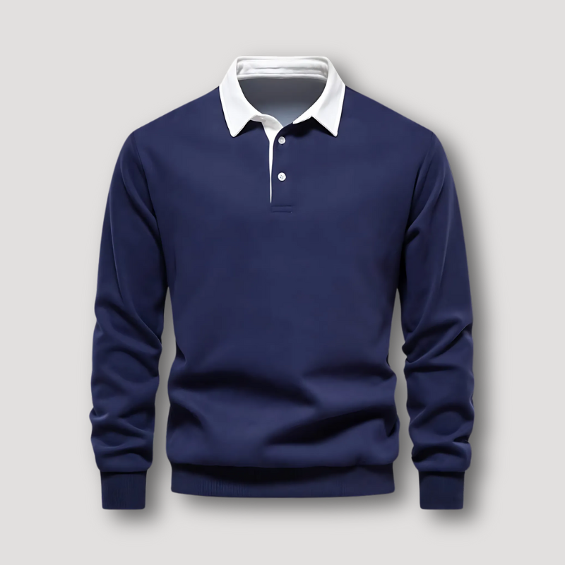 Casual Long Sleeve Contrast Collar Polo Sweater for Men