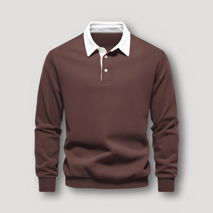 Casual Long Sleeve Contrast Collar Polo Sweater for Men