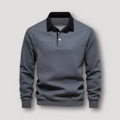 Casual Long Sleeve Contrast Collar Polo Sweater for Men