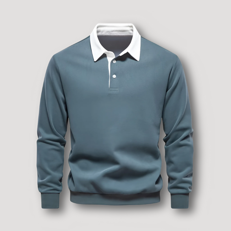 Casual Long Sleeve Contrast Collar Polo Sweater for Men