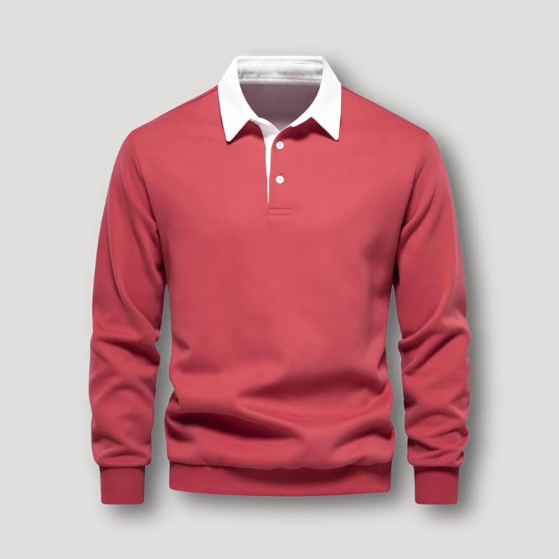 Casual Long Sleeve Contrast Collar Polo Sweater for Men