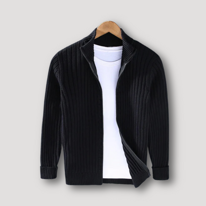 Ribbed Knit Zip Up Cardigan for Men