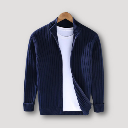 Ribbed Knit Zip Up Cardigan for Men