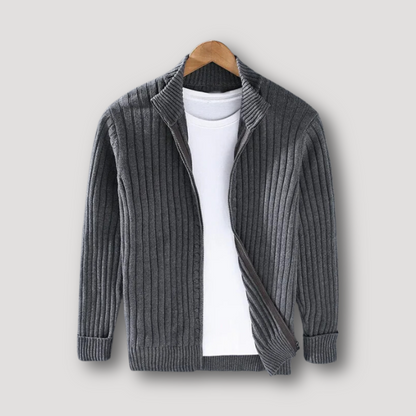 Ribbed Knit Zip Up Cardigan for Men