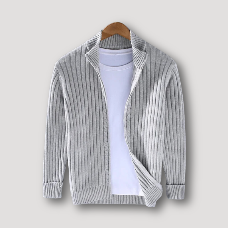 Ribbed Knit Zip Up Cardigan for Men