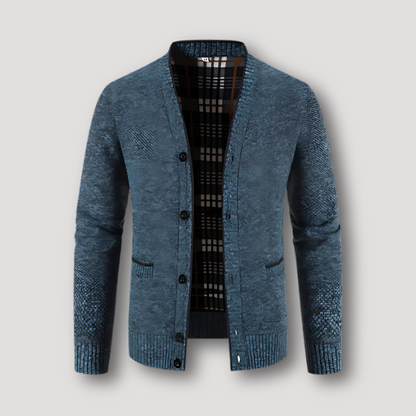 Checkered Lining Button Up Knit Cardigan for Men