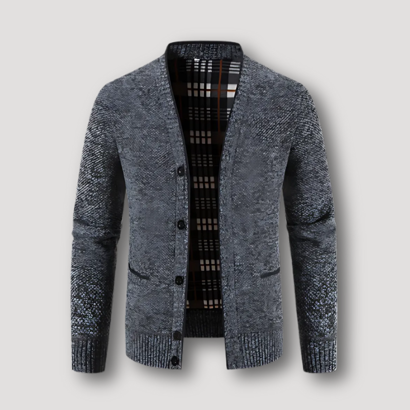 Checkered Lining Button Up Knit Cardigan for Men