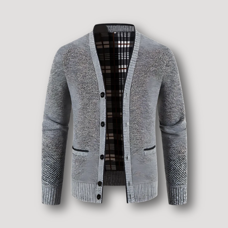 Checkered Lining Button Up Knit Cardigan for Men