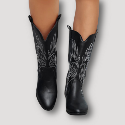 Slip On Mid Calf Wings Embroidery Cowboy Boots in Australia