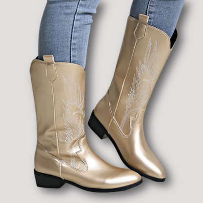 Slip On Mid Calf Wings Embroidery Cowboy Boots in Australia