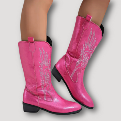 Slip On Mid Calf Wings Embroidery Cowboy Boots in Australia