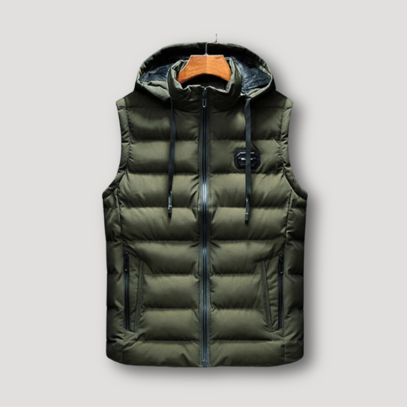 Quilted Metallic Bodywarmer Puffer Vest with Hood