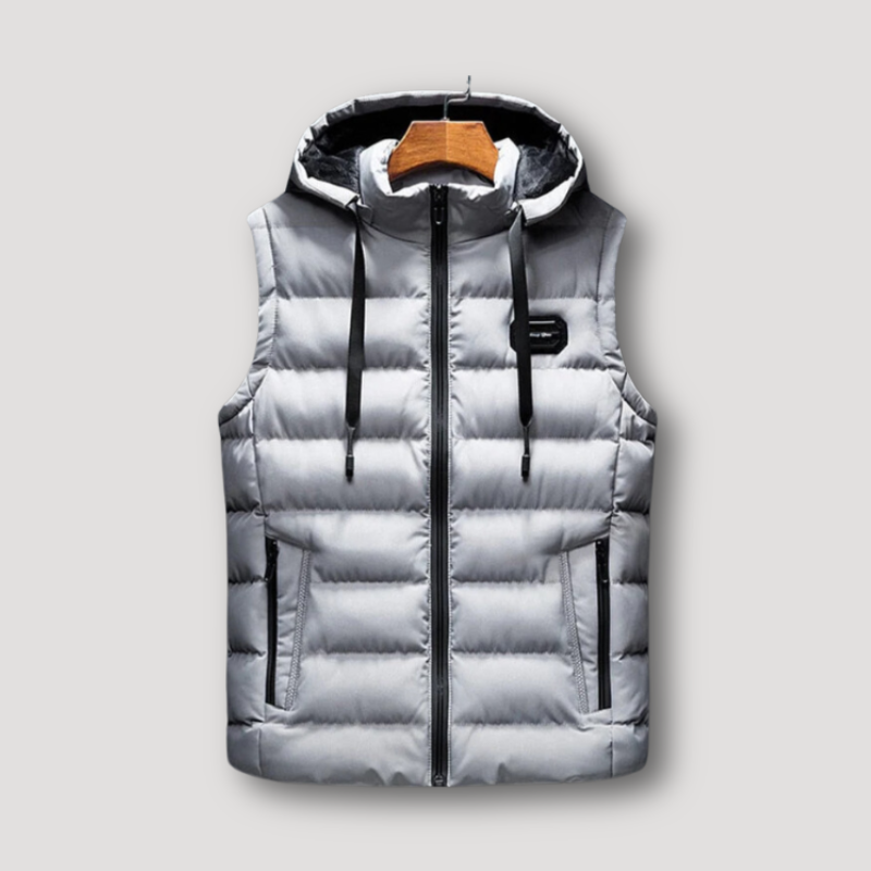 Quilted Metallic Bodywarmer Puffer Vest with Hood