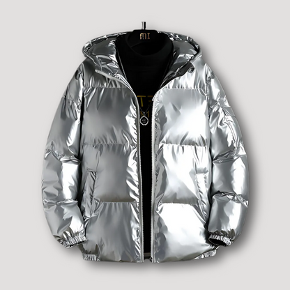 Quilted Cotton Filling Metallic Hooded Puffer Jacket Men