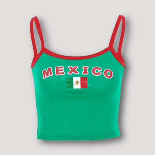 Red Strap MEXICO Green Women's Crop Tee Tank Tops