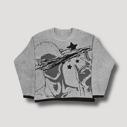 Mindblow Graphic Knit Sweater Grey