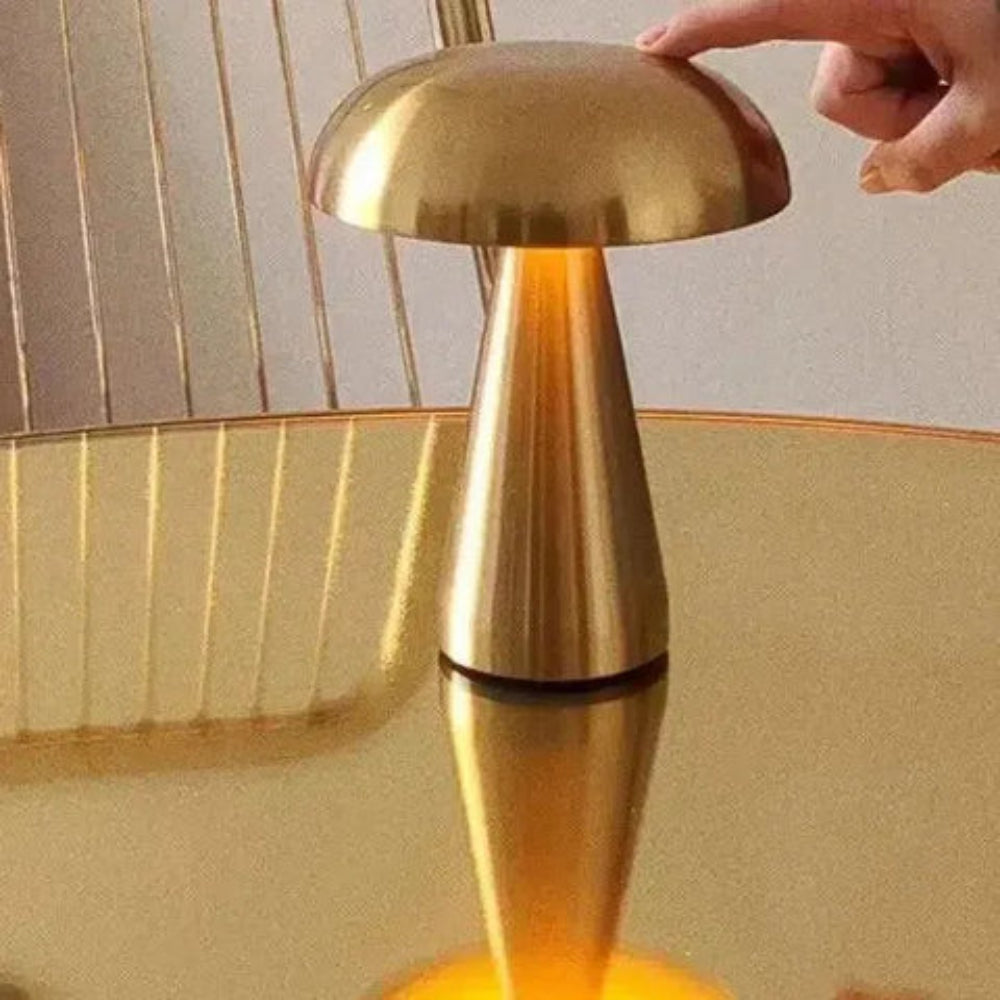 Gold LED Mushroom Lamp - Cordless - Rechargeable
