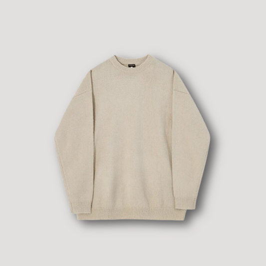 Knitted Crew Neck Solid Mohair Sweater