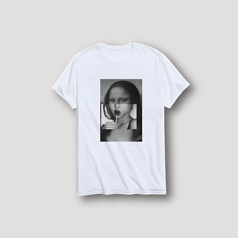 Black and White Lollipop Mona Lisa Graphic Tees Shirts