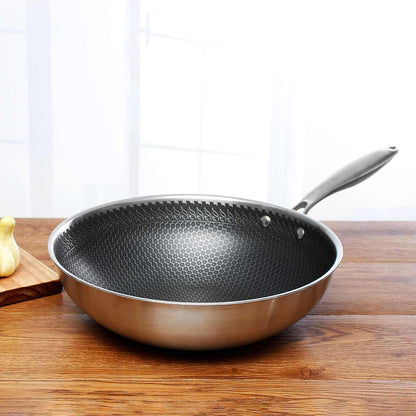 Non Stick Stainless Steel Frying Pan - Honeycomb Style Pan - 30CM - Non Toxic and Multifunctional