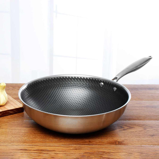 Non Stick Stainless Steel Frying Pan - Honeycomb Style Pan - 30CM - Non Toxic and Multifunctional