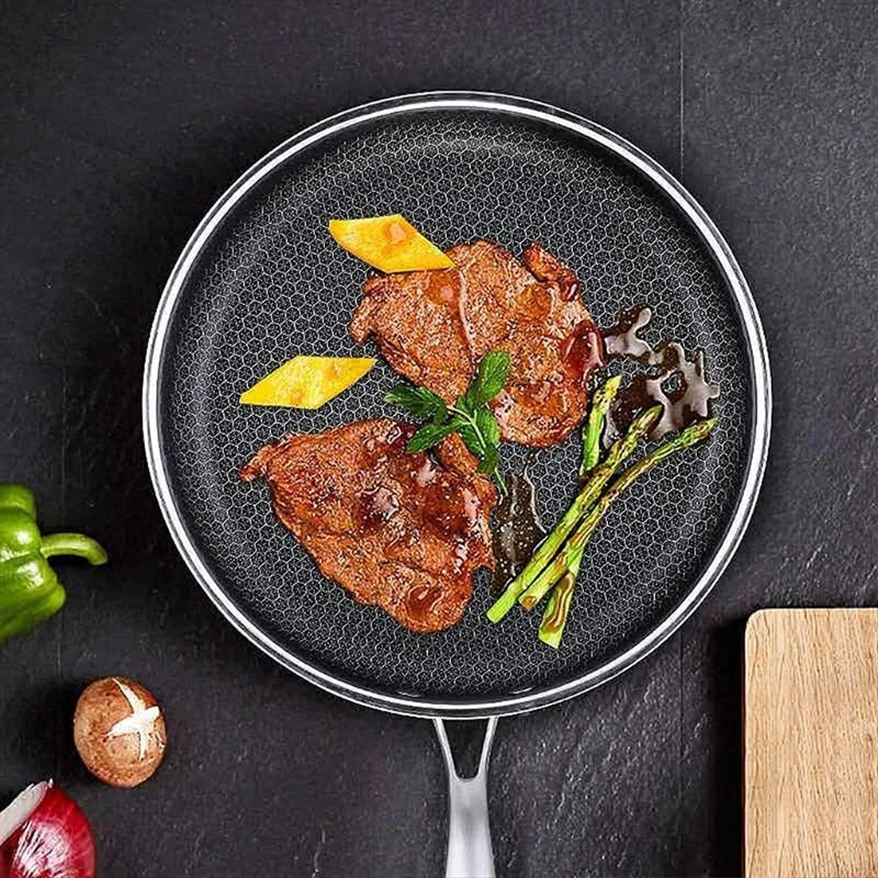 Non Stick Stainless Steel Frying Pan - Honeycomb Style Pan - 30CM - Non Toxic and Multifunctional