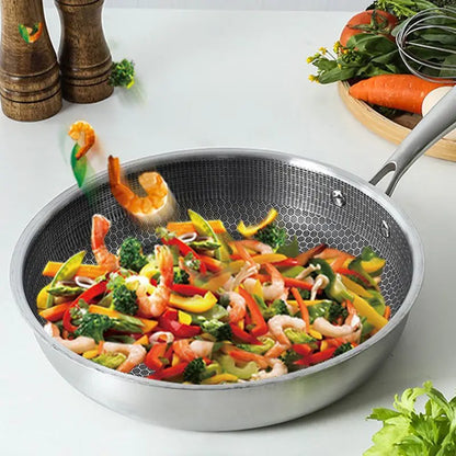 Non Stick Stainless Steel Frying Pan - Honeycomb Style Pan - 30CM - Non Toxic and Multifunctional