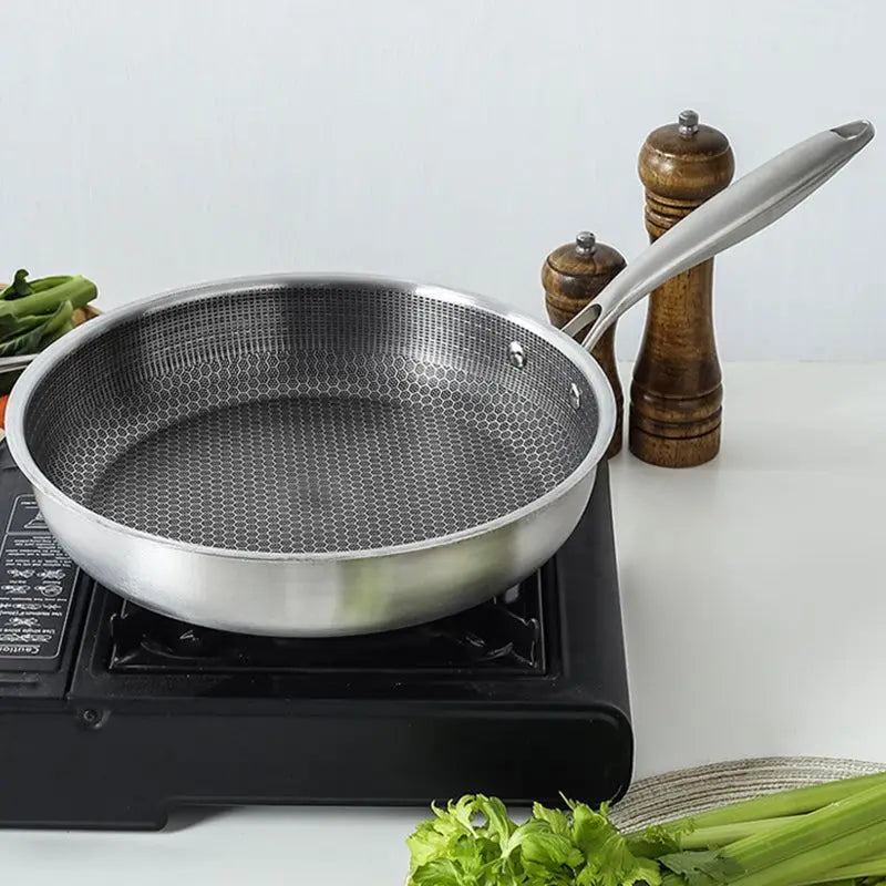 Non Stick Stainless Steel Frying Pan - Honeycomb Style Pan - 30CM - Non Toxic and Multifunctional