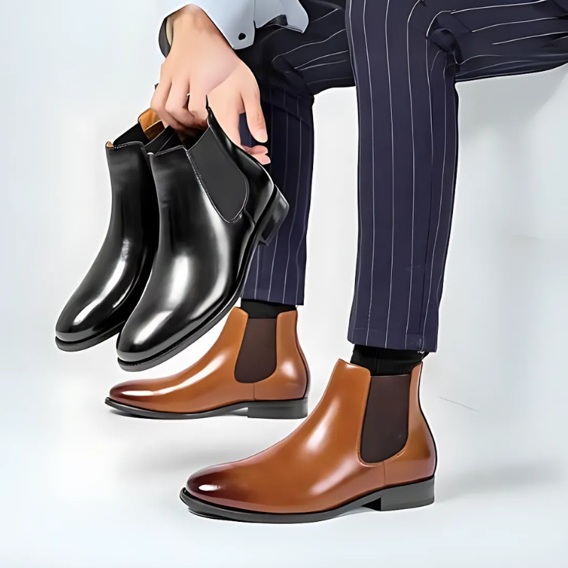 Elastic Side Panels Polished Chelsea Boots on Men