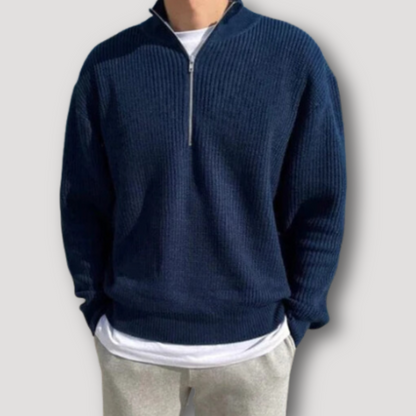 Loose Fit Quarter Zip Sweater for Men