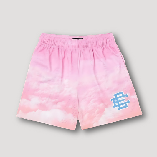 Ombre Clouds Graphic Prints Sporty Beach Mesh Summer Shorts