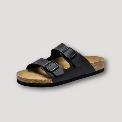 Cork Footbed Double Buckle Suede Leather Strap Sandals