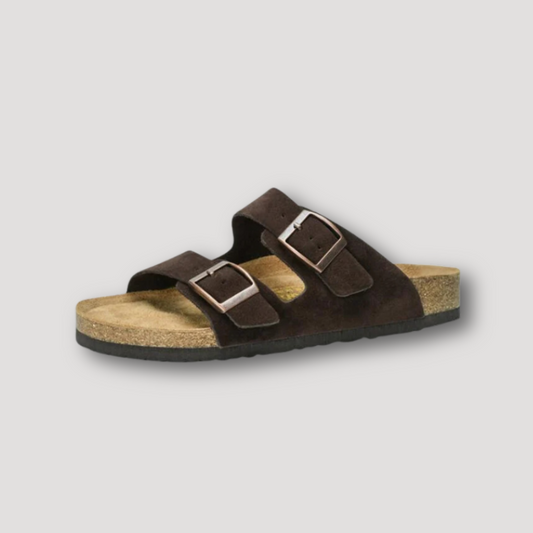 Cork Footbed Double Buckle Suede Leather Strap Sandals